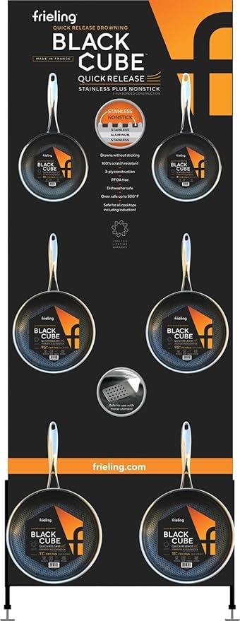 Black Cube Frieling Quick Release Cookware Fry Pan - 9.5-Inch - Non Stick Frying Pans - Quick Release Pans - Stainless Steel Non Stick - Stainless Fry Pan Hybrid Cookware
