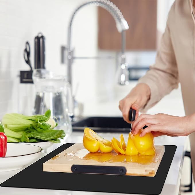 emolife Thick(2MM) Silicone Mats for Kitchen Counter, Black, 23.6"x15.7" | Countertop Protector, Heat Resistant, Non-Slip, Multipurpose Silicone Mat