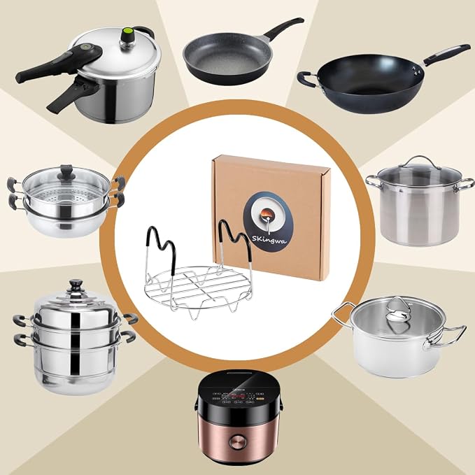 Steamer Rack Trivet with Handles for Instant Pot Pressure Cooker Accessories (Handle Without Silicone, for 6qt)