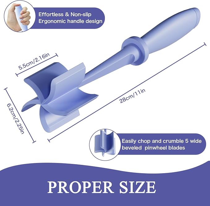 Meat Chopper Ground Beef Masher Tool for Hamburger | 5 Curve Blades Heat Resistant Meat Masher Tool, Turkey and More, Nylon Hamburger Chopper Utensil Non-scratch Utensils-Purple