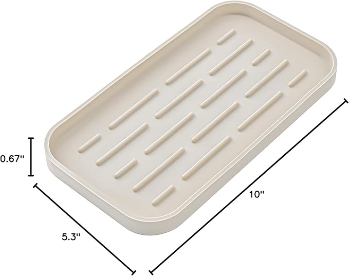 MicoYang Silicone Kitchen Sink Organizer Tray for Multiple Usage,Eco-Friendly Sponges Holder for Kitchen Bathroom Counter or Sink,Dish Soap Dispenser,Scrubber,Bottle,Cup (Tapioca, 10"×5.3")