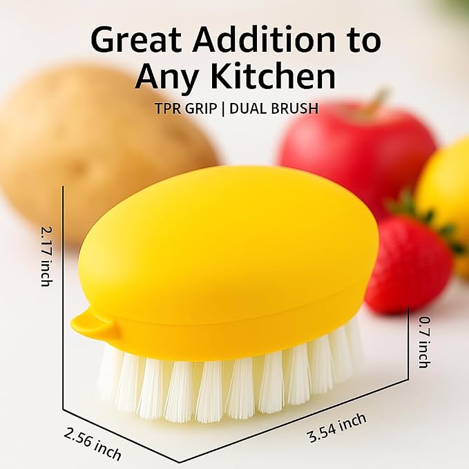 2-Pack Vegetable Brush, Dual Bristles for Daily Produce, Yellow | Dual bristles for daily produce, potatoes, carrots, fruits, greens