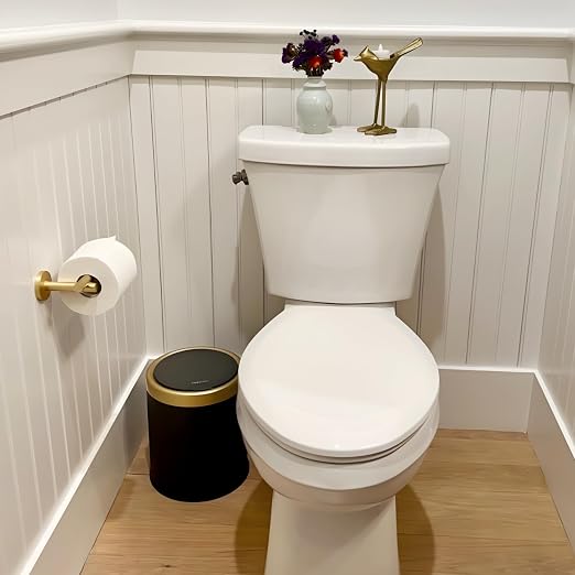 URALFA Bathroom Trash Can Automatic Touchless, Motion Sensor Trash Can | 2.8 Gal Bathroom Garbage Can with Lid, Smart Waterproof Trash Bin for Bedroom, Office, Restroom, Black and Gold
