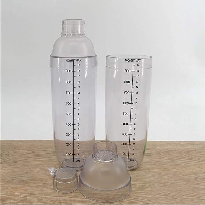 2 Pcs Plastic Cocktail Shaker,Drink Mixer Hand Shaker Cup with Scales,Transparent (33 oz / 1000cc)