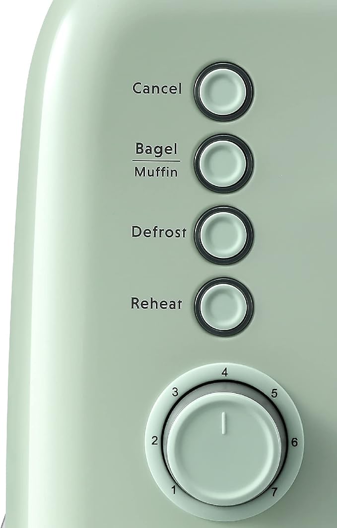 BUYDEEM DT620 2-Slice Toaster, 7 Shade Settings, Extra Wide 1.5'' Slots for Bagel & English Muffin, 6 Toasting Functions, Retro Stainless Steel Toaster with High Lift Lever, Cozy Greenish