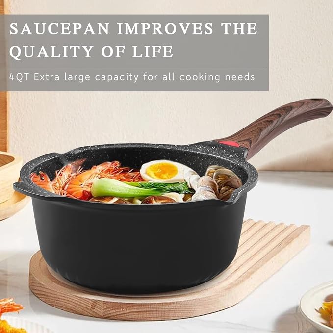 Vinchef 4QT Nonstick Stockpot with Lid, Large Saucepan, Black | PFAS/PFOA-free, stay-cool handle, dishwasher-safe, induction-compatible, scratch-resistant surface for lasting daily use