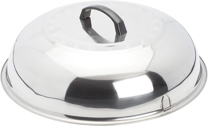 Winco 15 3/8" Black Stainless Steel Wok Cover | Dishwasher safe, Great for Covered Cooking, Heat Retention, Stir Fry and Kitchen Prep