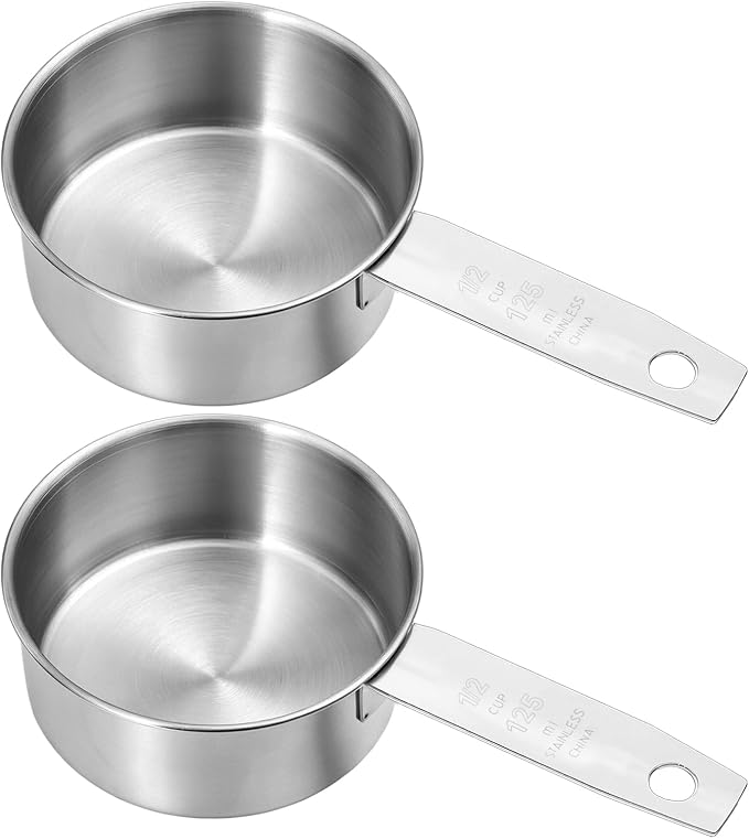 1/2 Cup Stainless Steel Measuring Cup, 2 Pcs (125 ml, 125 cc, 4 oz) Dog Food Scoop 1/2 Cup Scoop Half Metal Measuring Scoops for Feeding Pet, Wet and Dry Ingredients, Kitchen Cooking, Dishwasher Safe