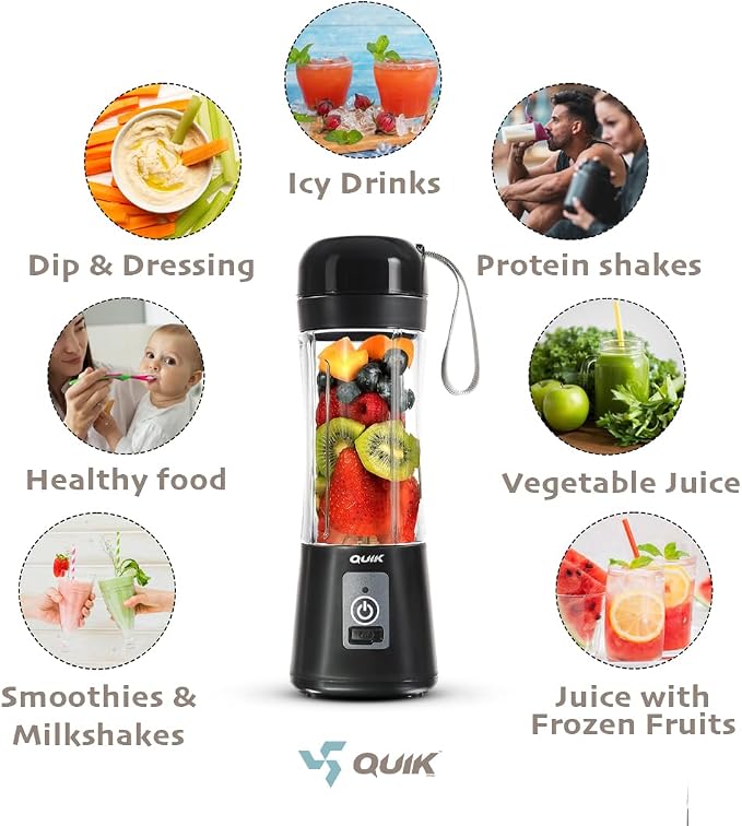 Portable Blender - Cordless 13oz. Personal Blender for Shakes and Smoothies, Licuadora, BPA Free, USB-C Rechargeable, Mini juicer for Travel, Leakproof, Juicer Cup, Ice Crush (Gray)