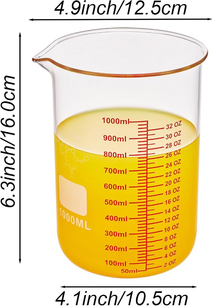 High Borosilicate Glass Measuring Cup-V-Shaped Spout,1000ml(32OZ) Glass Measuring Beaker for Kitchen or Restaurant, Easy to Read