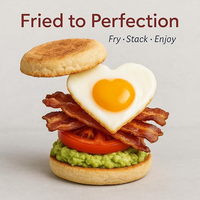 HIC Kitchen Non-Stick Egg and Pancake Cooking Rings, Heart Shaped, Non-Stick Carbon Steel; PFOA and BPA Free, Set of 4