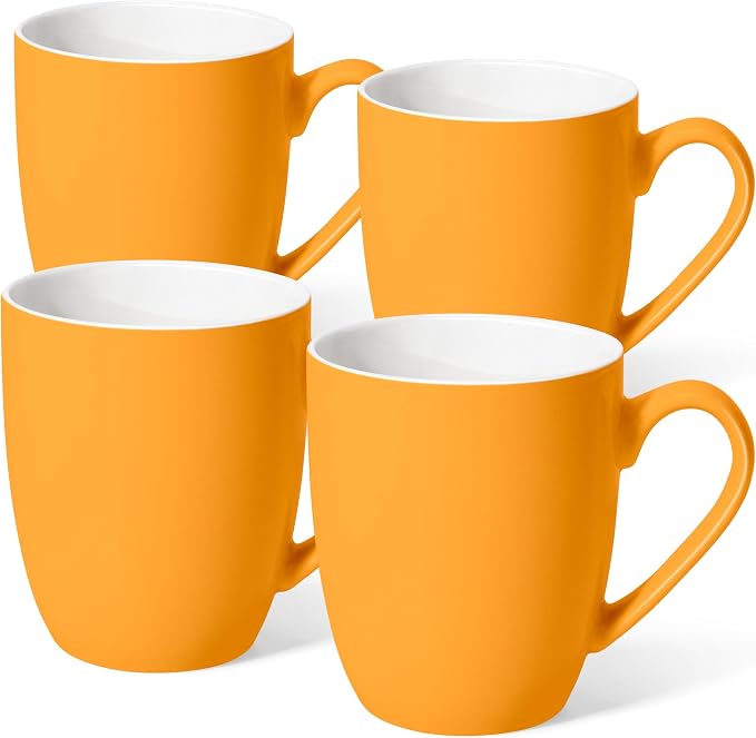 Urbanstrive 16 oz Large Coffee Mugs Set of 4 Ceramic Coffee Mug White Coffee Cups Tea Cups Idea Gift for Women Men House Warming Gifts New Home Office, Orange 4 Pack