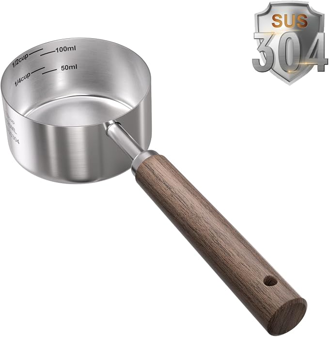 Dog-Cat Food Scoop Measuring-Cup - 1/2 Cup (4 Oz),304 stainless steels,Black walnut long handle…