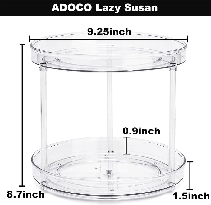 2 Tier Lazy Susan Bathroom Organizer, 9.25Inch Clear 360 Rotating Makeup Organizer for Vanity, Skincare Organizers Perfume Organizer, Spice Rack Organizer for Cabinet- Home Organization and Storage | Clear 360 Rotating Makeup Organizer for Vanity,Skinc...