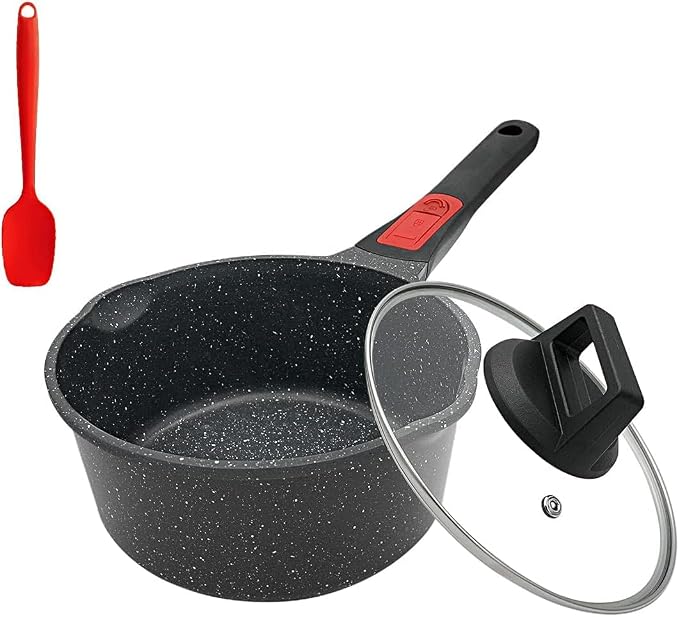 2 Qt Nonstick Saucepan with Lid, Sauce Pot with Pour Spout, Black | Detachable Handle, Suitable for All Stoves, Including Induction, Oven Safe, PTFE & PFAS & PFOA Free
