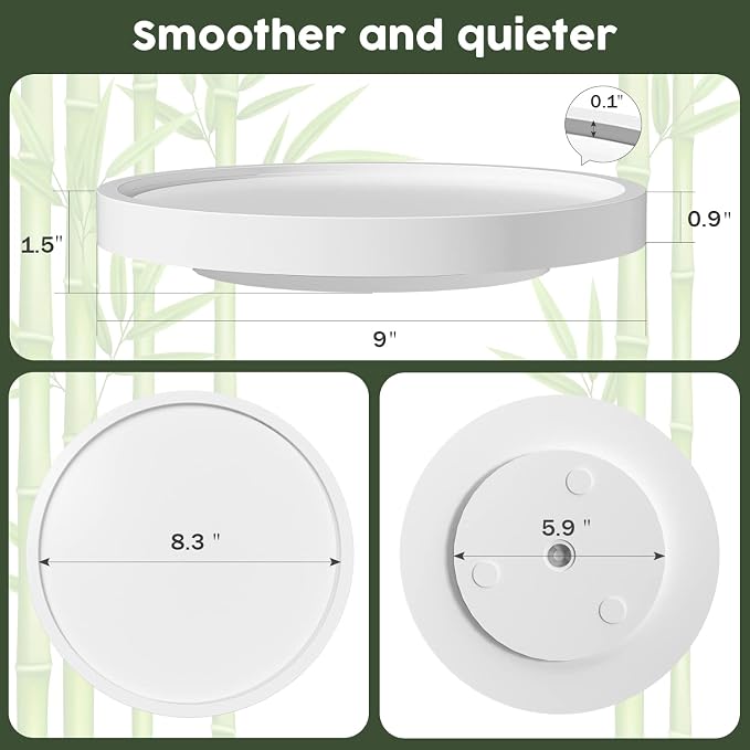 Turntable Vanity Tray, 9 Inch Bamboo Kitchen Sink Countertop Organizer | Perfume Candle Tray, Keep Glass Sponge and Soap, Bathroom Countertop Organizer, White