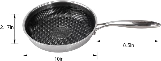 Hybrid 10 inch Stainless Steel Non Stick Skillet | PFOA Free, Induction Compatible, Fast & Even Heat, Dishwasher & Oven Safe (500F)