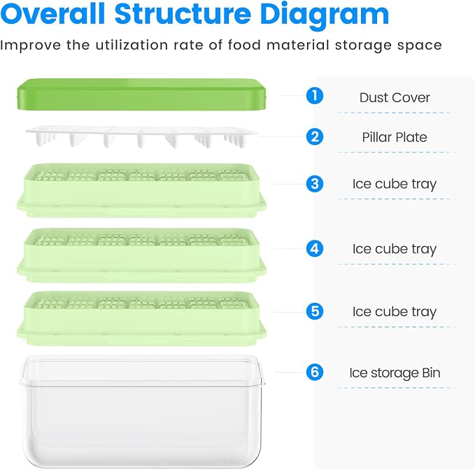 Ice Cube Tray with Lid and Bin, Easy Release 84 Cubes for Freezer | Food-grade BPA-free PP and ABS. Ice cubes for fruit, cocktails, iced coffee. Space-saving stackable with scoop