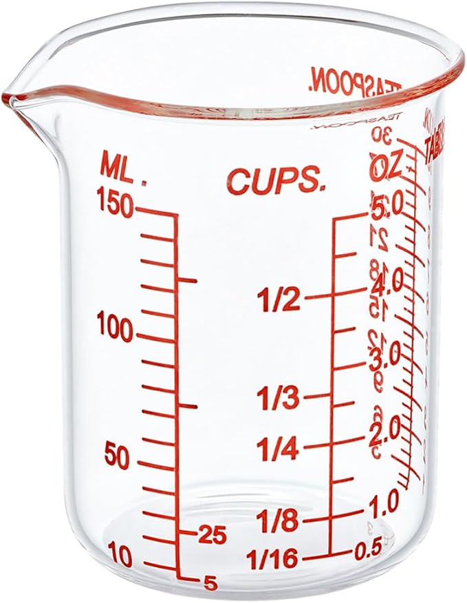 High Borosilicate Glass Measuring Cup-V-Shaped Spout，Glass Measuring Beaker for Kitchen or Restaurant, Easy to Read, 150 ML (5 Oz)-Single