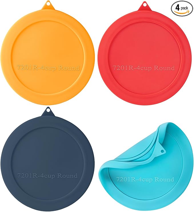 Silicone Lids Replacement for Snapware 7201R 4 Cup Round Glass Storage Containers (Containers Not Included) (Mix - 4 Pack)