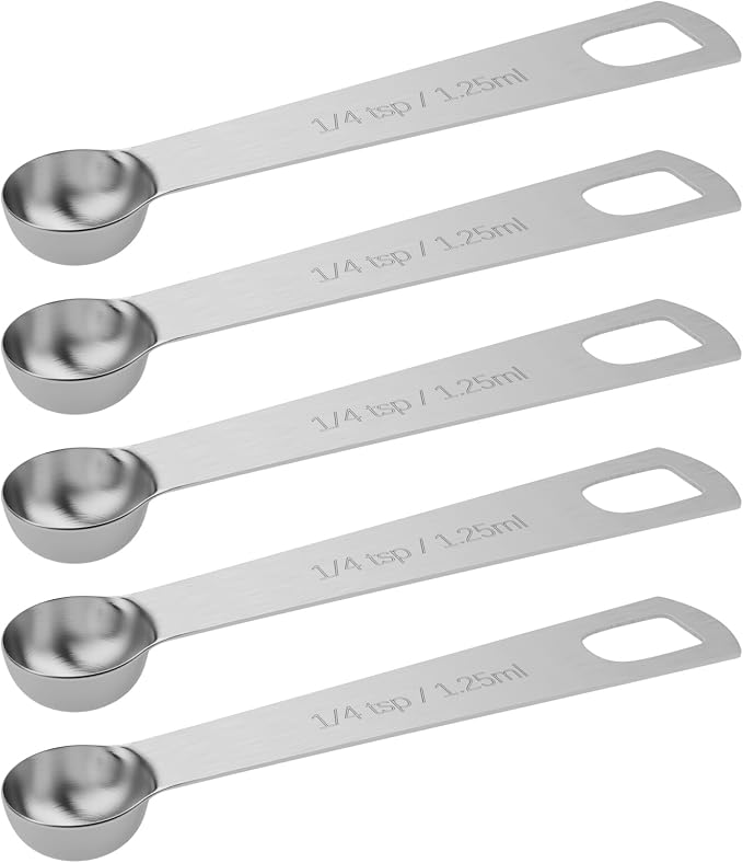5PCS 1/4tsp(1.25ml) Measuring Spoon, Stainless Steel Teaspoon | High Precision, Food-Grade, ‌Rust-Free, Dishwasher-Safe, Easy-Read Markings, Multi-Purpose, Sturdy & Durable