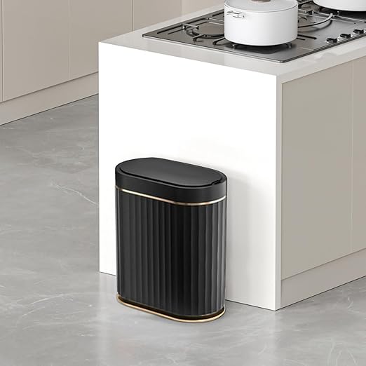 ELPHECO Black Bathroom Trash Can with Lid 2 Gallon Sensor Trash Bin, Automatic Narrow Garbage Can, Waterproof Smart Trash Can, Slim Motion Sensor Waste Bins for Bathroom, Living Room, Office | Automatic Garbage Can, IPX5 Waterproof Plastic Wastebasket,...