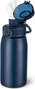 Insulated Water Bottle 12 oz with Dustproof Lid, Carry Handle & Tea Infuser, BPA-Free & Leakproof, Stainless Steel Water Bottles Ideal for Fitness, Hiking, Office & Outdoor Use （Dark Blue ）