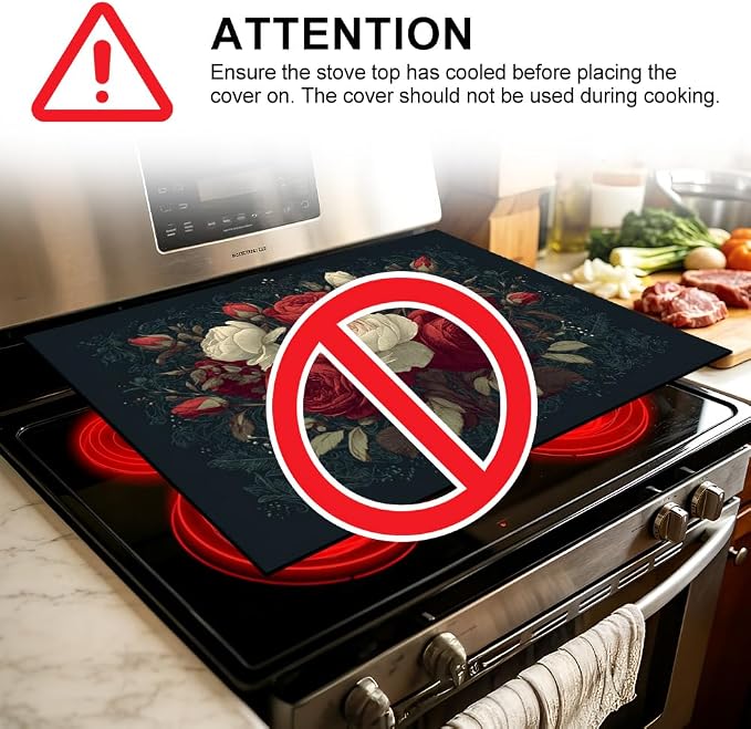 Stove Mat 20.47 x 28.35 Inch Red and Cream Roses Bouquet Vintage Floral Design Cover for Romantic Farmhouse Kitchen Decor and Stove Top Accent