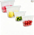 Reusable Silicone Food Storage Bags (Set of 4), Dishwasher Oven Microwave Freezer Safe, Eco-Friendly 100% Platinum, Leakproof Sous Vide Bags, Premium Lunch Containers, 2 Snack 2 Sandwich, Clear