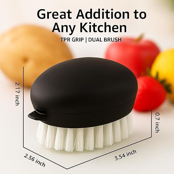 2-Pack Produce Brush for Potatoes, Carrots and Roots, Black | Firm and soft bristles for potatoes, carrots, roots, fruits, greens