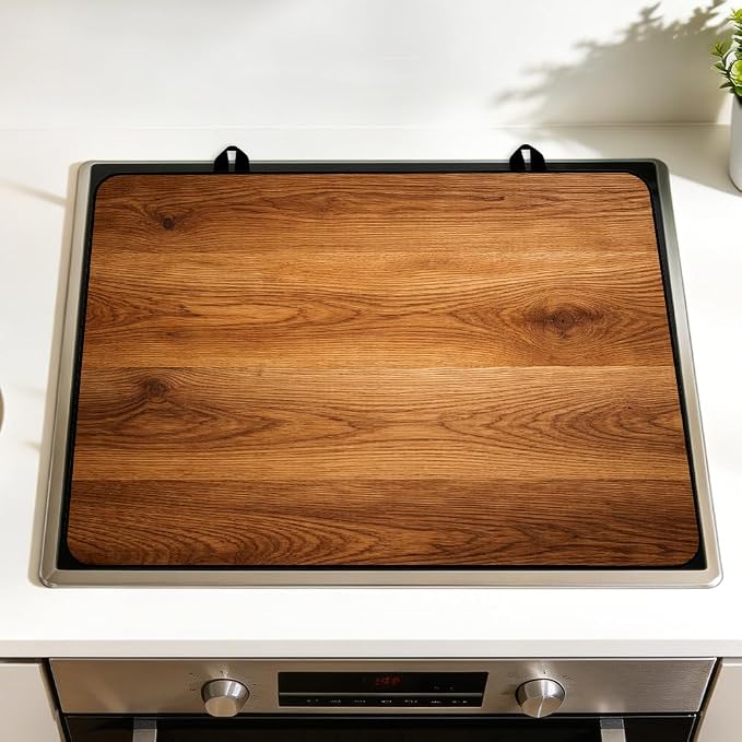 Rustic Wood Grain Stove Top Cover for Electric Gas Glass Top Stove | Rustic wood grain kitchen decor; non-slip stovetop cover, faux wood noodle board, glass cooktop mat for farmhouse kitchen