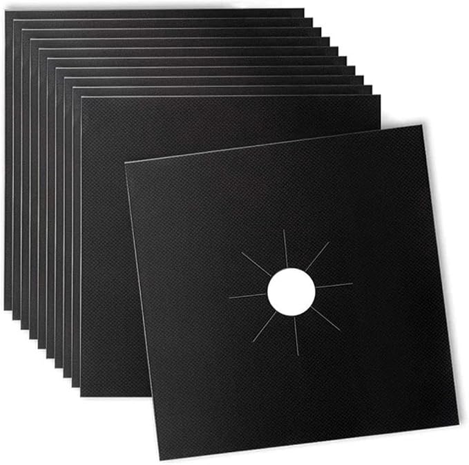 Stove Burner Covers - Gas Stove Protector, Black 0.3mm Double Thickness, Reusable, Non Stick, Easy to Clean Liners for Kitchen. Stove top Covers Gas Burners BPA Free,Can Cut to fit any Stove(10 Packs)