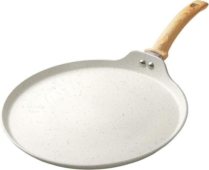 Innerwell 11 Inch Nonstick Crepe Pan,Granite Coated Pancake Pan-White | Granite nonstick coating, PFOA-free. Works on gas, electric, ceramic & induction. Easy-release & easy-clean.