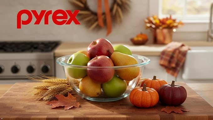 Pyrex 322 1-Quart Glass Mixing Bowl - Made in USA | Tempered Glass | Thick Glass Walls | Wide Rim | Refrigerator Safe | Freezer Safe | Dishwasher Safe | Reusable Construction