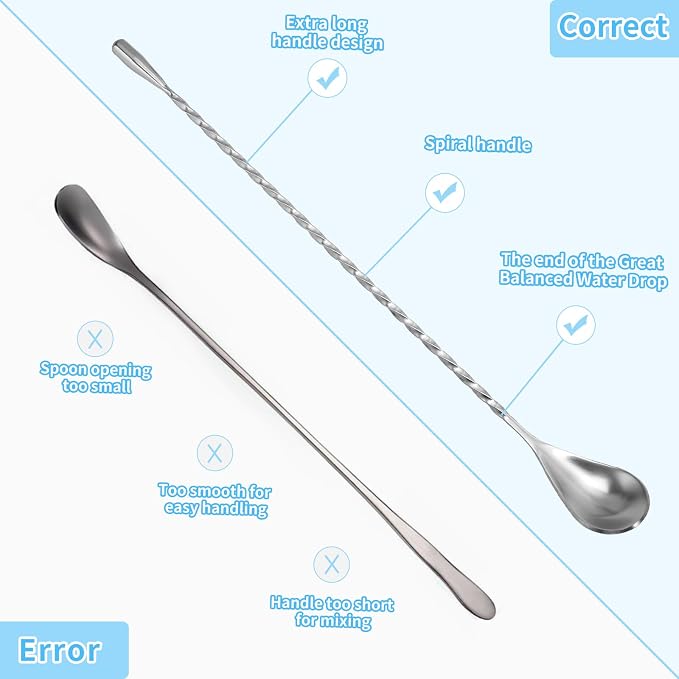 2 Pcs 12 Inch Bar Mixing Spoon Cocktail Spoon Stainless Steel Bar Long Spoon With Spiral Pattern