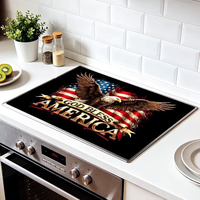 Patriotic Eagle Stove Top Cover 28.35x20.47 in Non Slip | Heat Resistant Cooktop Protector Mat with Non-Slip Backing, Scratch Protection and Countertop Drying Mat.