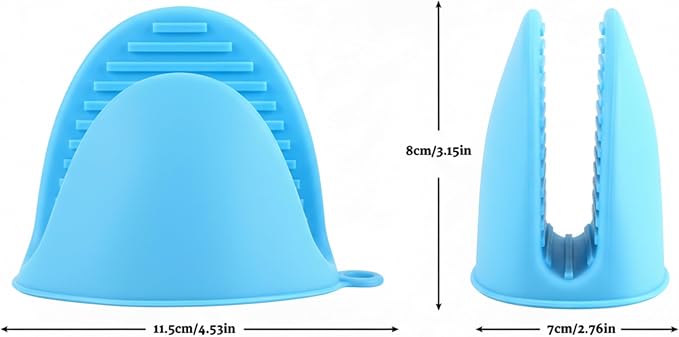 2 Pairs (Blue & Green),Mini Silicone Oven Gloves, Mini Finger Protector Pot Holder for Kitchen,Cooking,Baking,BBQHeat Resistant Gloves，can be Washed in the Dishwasher