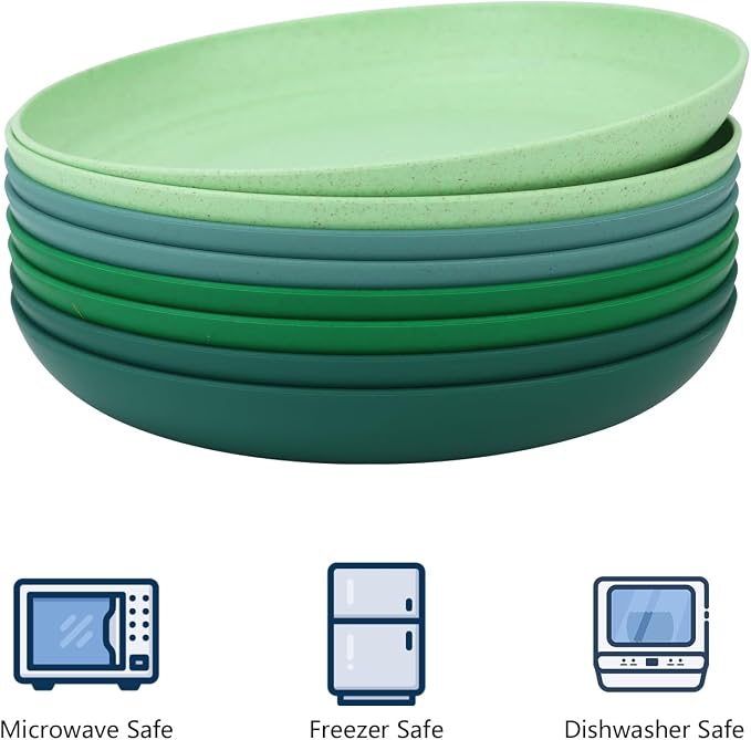 Dessert & Salad Set - Unbreakable Wheat Straw Plates, 8-10 inch, Reusable (Green Series)