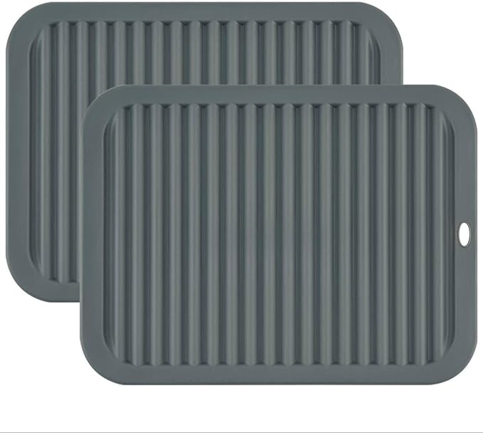Silicone Trivets for Hot Dishes, Pots and Pans, Hot Pads for Kitchen, Heat Resistant Mat Quartz Countertops, Silicone Mats for Kitchen Counter, Table Pot Holders Trivet mat Set 2 Dark Grey