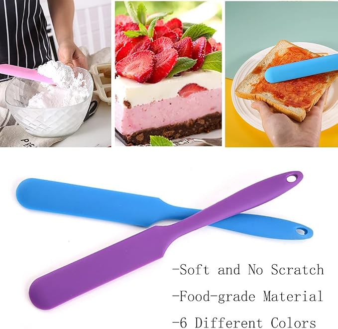 Small Silicone Spatulas Bulk for Kitchen, Baking, Cake Icing, Resin Craft(set of 6), Mini Silicon Scraper Tool, Jar Spatula with Long Handle Heat Resistant, Waxing Sticks Large with Slant for Hard Wax | Mini Silicone Spatula Bulk for Kitchen, Baking, C...