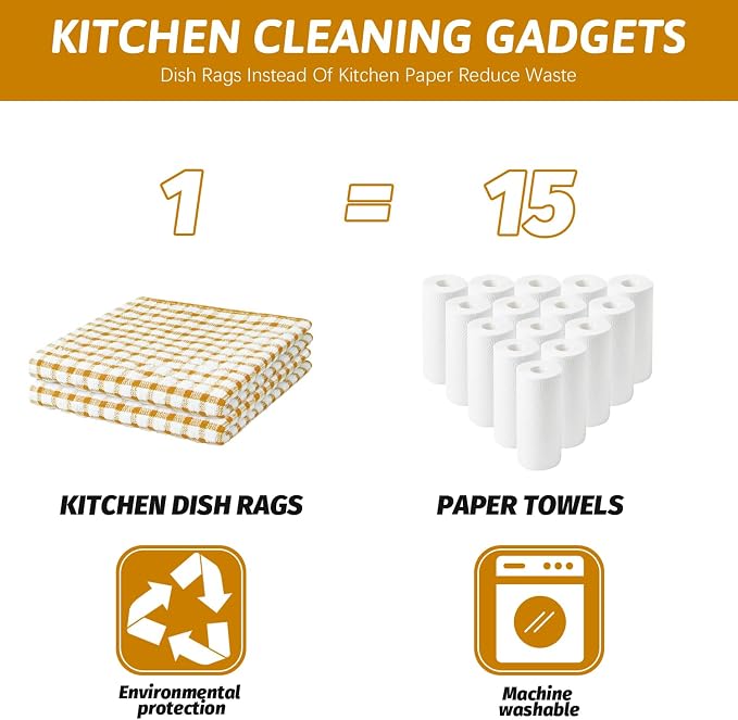 Nialnant 8 Pcs Kitchen Dish Rags,100% Cotton Kitchen Towels | Soft Absorbent Quick Drying Dish Cloths for Washing Dishes,Cleaning rags - 11 x 11In Orange