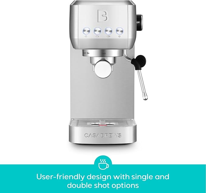 CASABREWS 3700 Essential Stainless Steel Espresso Machine with Steam Wand | 20-Bar Italian Pump, Powerful Steam Wand, 43.9oz Removable Water Tank, Compact Espresso Maker for Home, Cappuccino & Latte