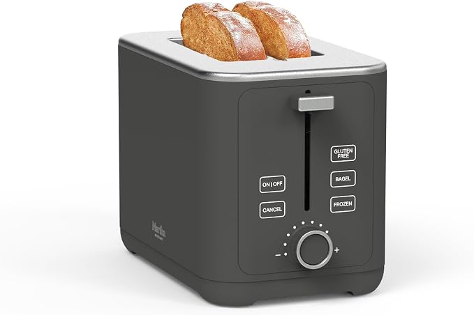 Martha Stewart 2-Slice Toaster, 3 Presets & 10 Shade Settings, Caviar Gray | Gluten-Free, Bagels, Extra-Wide Self Centering Slots, Waffles & Artisan Bread, Shade Memory, Cord Wrap & Removable Crumb Tray