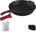 Cast Iron Skillet + Pan Scraper - 15"-Inch Pre-seasoned Frying Pan + Heat-Resistant Silicone Handle Grip - Oven-Safe Kitchen Cookware - Indoor/Outdoor Use - Camping, Grilling, BBQ, Open Fire Safe