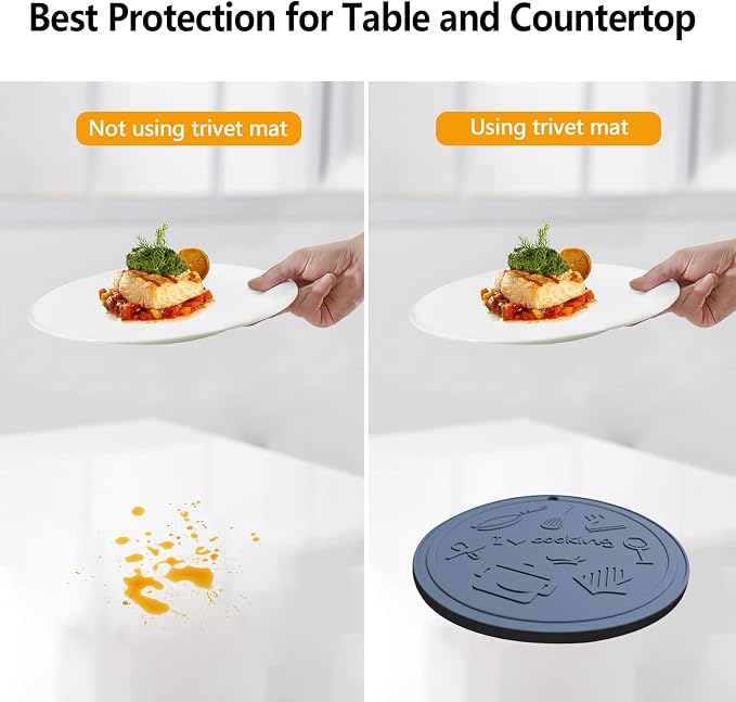 Silicone Trivet Mats - 3 Heat Resistant Pot Holders, Non-Slip Hot Pads for Kitchen, Food Grade Silicone, BPA Free, Easy to Wash (Black and Grey 6-Piece Set)
