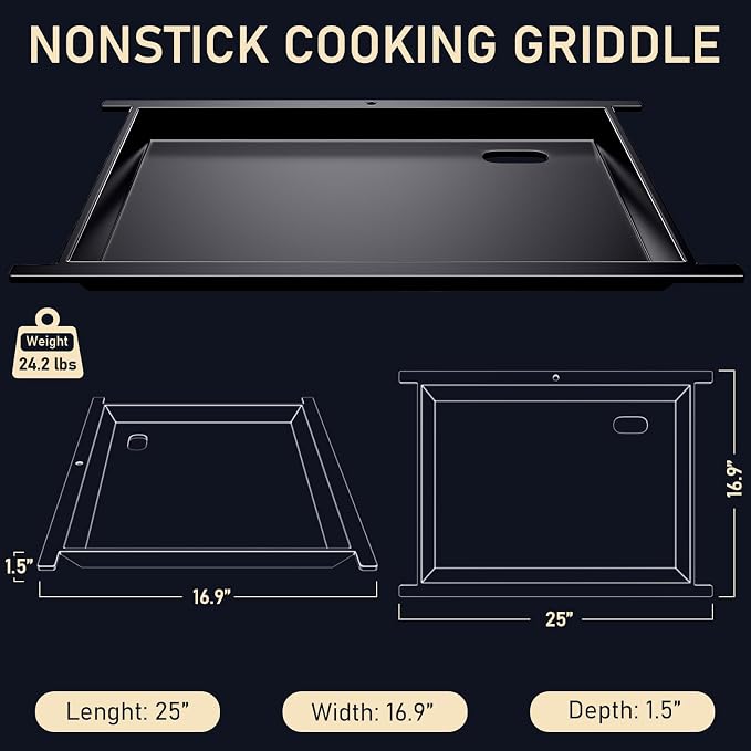 Utheer Full Griddle Plate for Ninja FlexFlame PG300, Nano Ceramic Nonstick | Full-size griddle insert with grease drain design, provides flat top cooking for BBQ, breakfast and camping meals