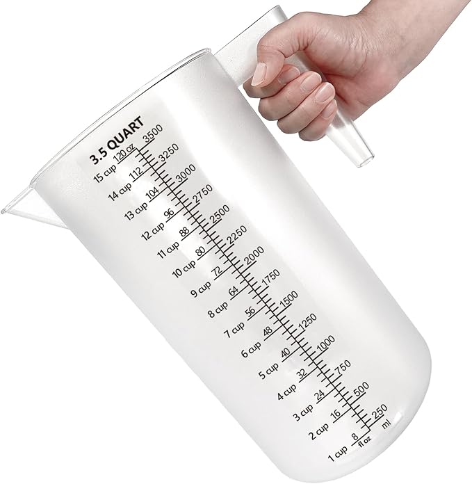 Plastic Measuring Cup with Handle, Pool Chemical Measuring Cup, Plastic Measuring Pitcher for Liquid Mixing, Pouring, Lawn Care, Pet Food, Motor Oil, Laboratory and More (120, Fluid Ounces, 3500ml)