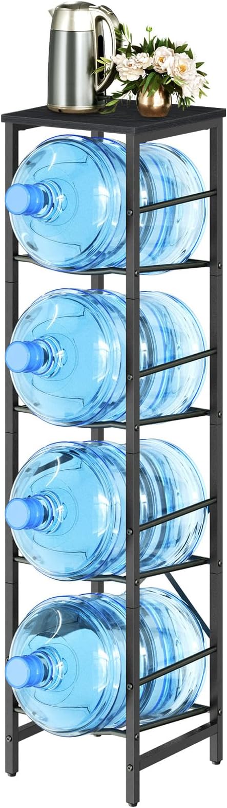 HOOBRO Water Jug Rack, Water Bottle Holder, 5 Gallon Water Jug Rack, 4-Tier Water Cooler Storage Rack, Water Dispenser Stand, for Kitchen, Living Room, Office, Black BB02ST01