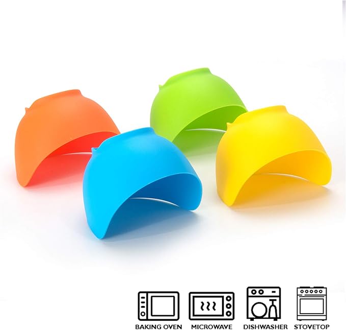 Silicone Egg Poacher Cups, 4 Pack with Stable Ring Base | Make Poached Eggs Easily on Stovetop, Microwave, Air Fryer or Oven, Easy Release, BPA-Free, Includes Oil Brush