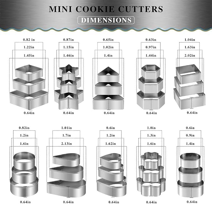 Mini Cookie Cutters Set with Box, QtoiKce 30Pcs Small Stainless Steel Flower Square Heart Round Star Triangle Oval Shapes Cookie Cutters, Mini Polymer Clay Cutters for Kids